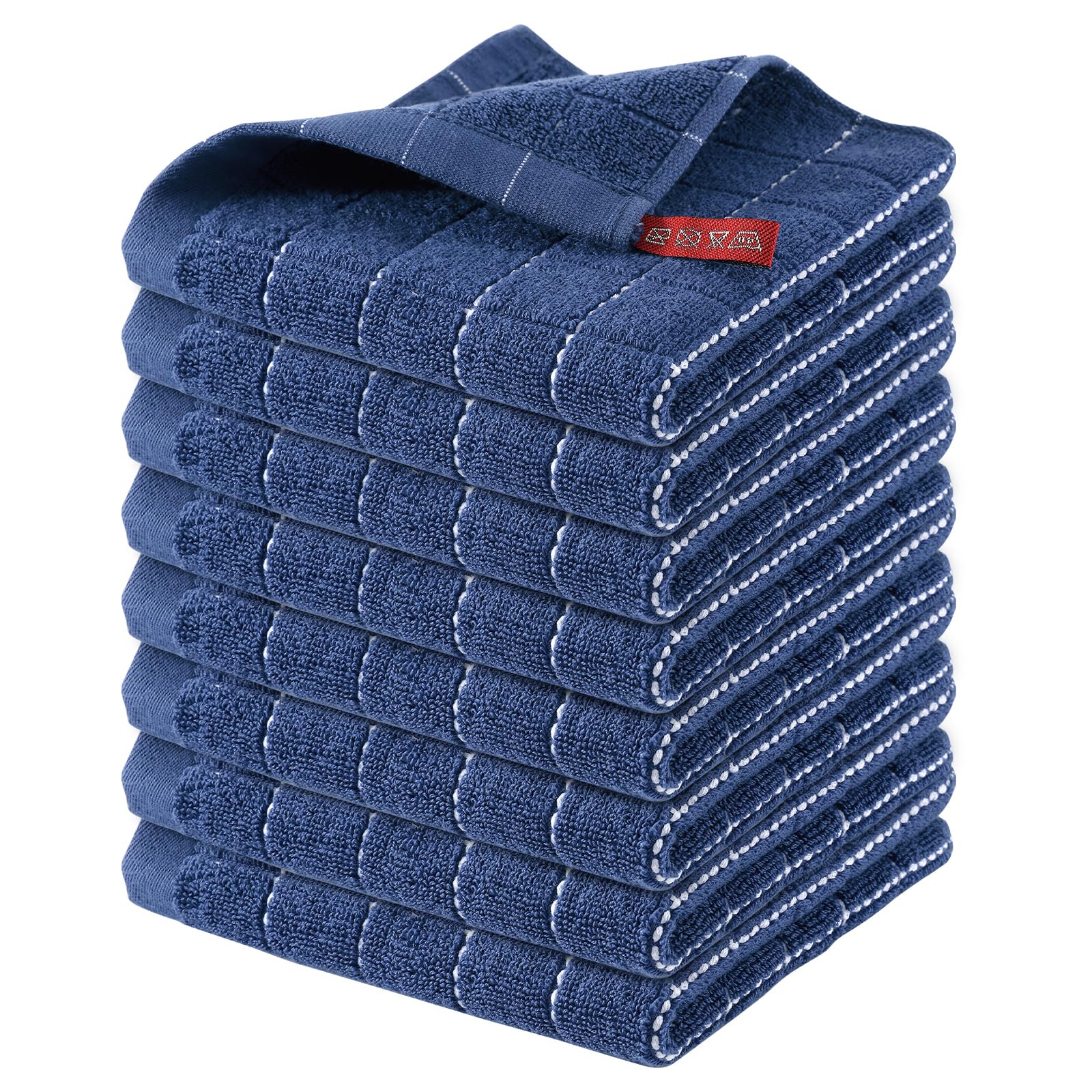 Homaxy 100% Cotton Terry Kitchen Dish Cloths, 8 Pack, Navy Blue | Ultra Soft and Absorbent, Suitable for Drying and Washing Dishes