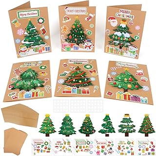 24 Sets Christmas Card Making Kits 3D Christmas Tree Card Making Craft Kits for Kids Holiday Greeting Cards Bulk for Home Classroom Activities