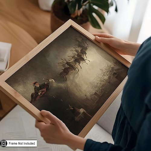 Miniatura 5 de Poster Master Póster vintage de Papá Noel, impresión retro de Navidad, arte navideño, arte de trineo de reno, regalo para hombres y mujeres,