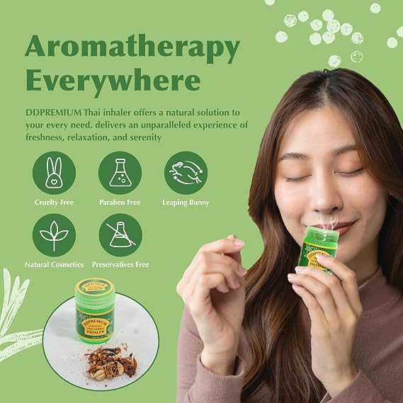 Thai Herbal Inhaler with Menthol & Essential Oil - Natural Thai Inhaler for Enhanced Breathing, Promotes Clearer Nasal Yadom Refreshing Relief Pack of 2