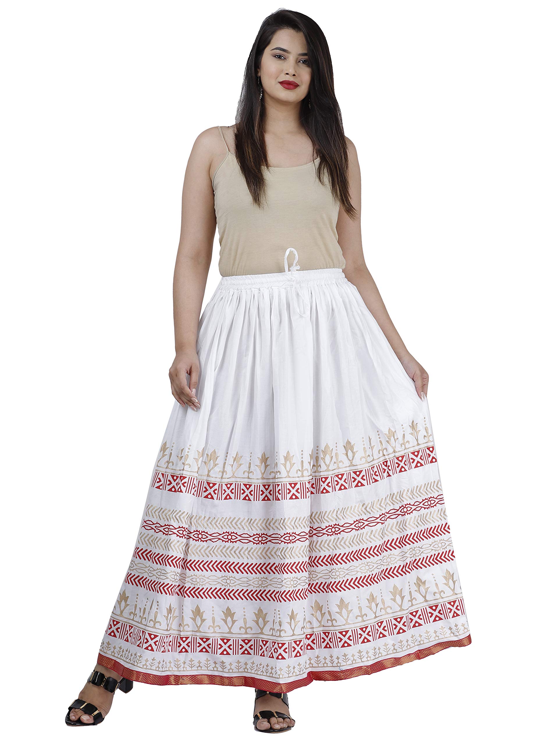 KURTISKIRTS Girls and Women Gold Printed Rayon Skirt-White-picture-48
