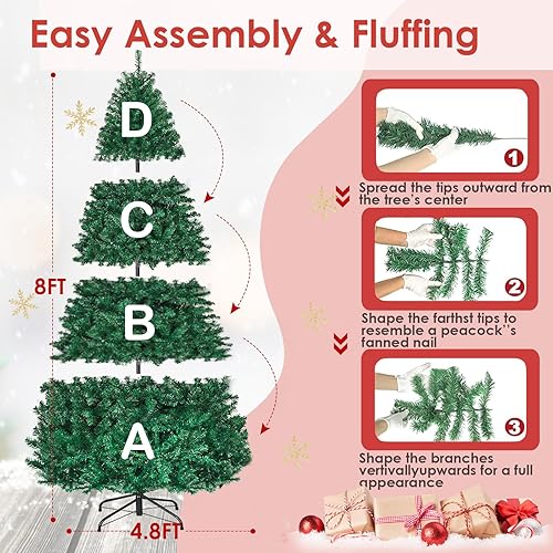 Miniatura 4 de DREAMADE - Árbol de Navidad artificial previamente iluminado de 8 pies con rama de PVC 1438, incluye luces LED blancas cálidas previamente