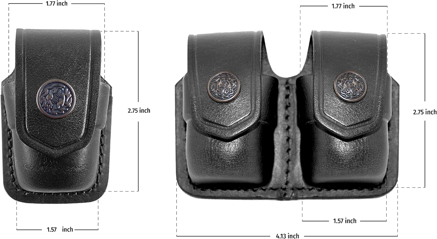 Speedloader Pouch for 357 Magnum 6 & 7 Shots, 44 Magnum 5 Shot, S&W .38 Special 6 Shot Genuine Leather Single & Double Speedloader Carrier/Case Handmade (Brown, Black)