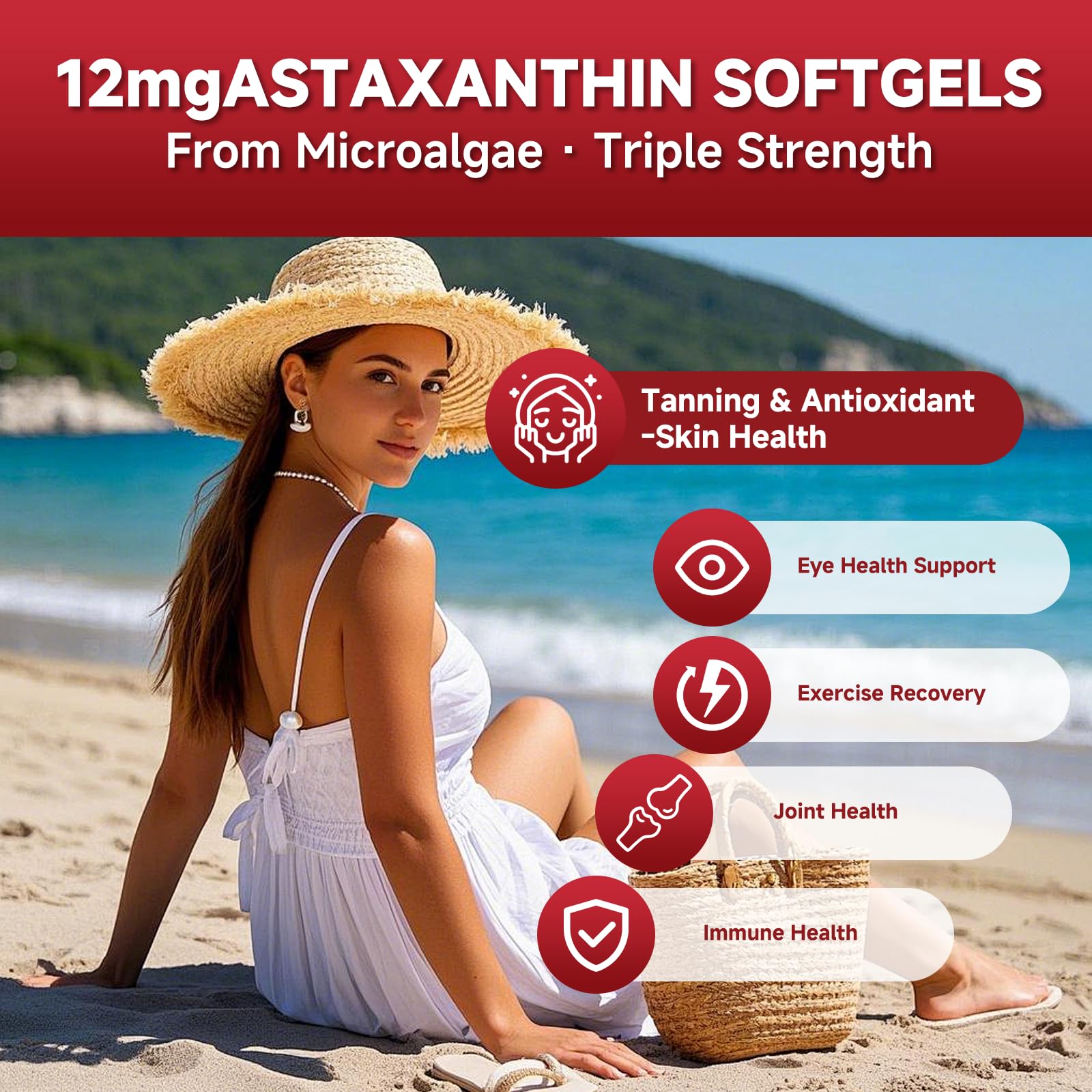 Premium Astaxanthin Supplement 12mg - Powerful Antioxidant Formula for Eye Skin Health Immune Function Internal Circulation Support - 120 Softgels — Amazon image 4