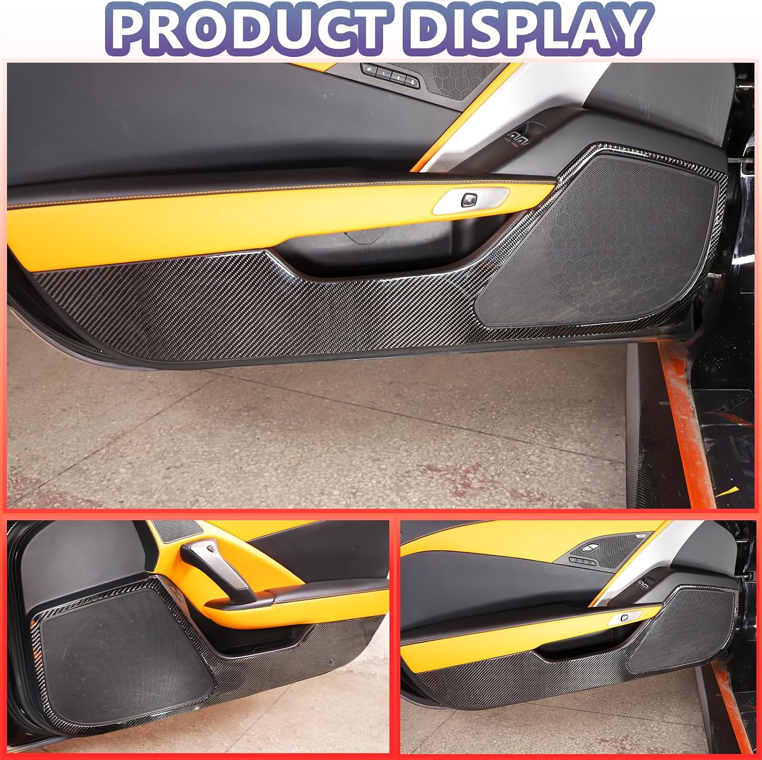 Sekhyna Soft Carbon Fiber 2PCS Car Door Anti Kick Mat Sticker Trim Compatible with C7 Stingray Corvette 2014-2019 Interior Door Panel Decals Sticker Accessories (All inclusive-Black Carbon)