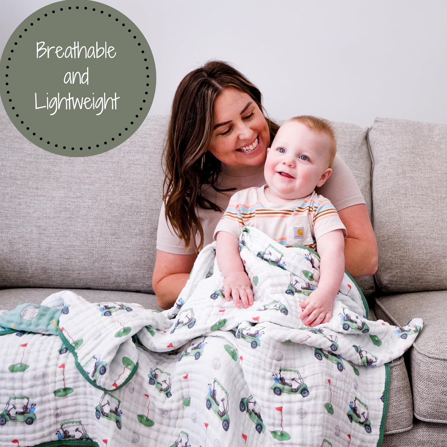 LollyBanks Muslin Baby Blanket 100% Organic Cotton, Muslin Quilt Lightweight, Toddler Blanket for Boys and Girls, 6 Layers Baby Blankets 47"x 47", Soft Nursery Receiving Blankets (Golf Print) - Image 3