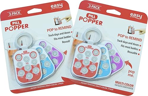 Pill Popper - Monitor de dosis de medicamentos Memory Aid (paquete de 6)