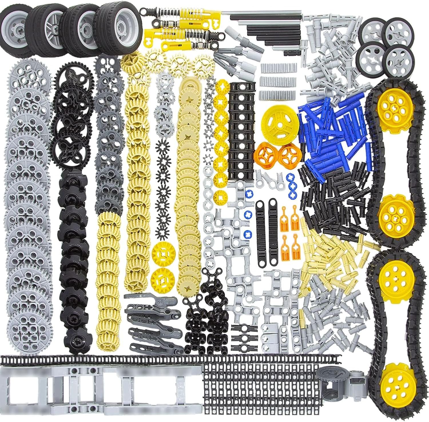 TEESE 847pcs Gears-Axles-Pins-Wheels Absorbers-Shocking- Differential-Tires-Tracks, Compatible with Technic-Parts, for STEM-MOC-EV3-Project-Track-Car-Bulk-Blocks (Random Color)