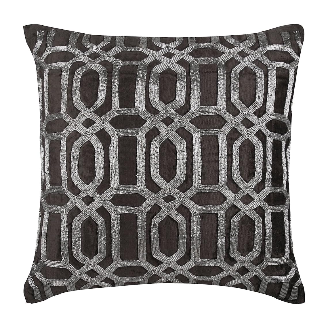 The HomeCentric Gris Carbon Cojiness, Metalica De Plata del Enrejado Enrejado Patron De Turquia Cojiness, Paquete de 2, 60x60 cm Cojiness, Terciopelo Cojiness - Turkish Silver