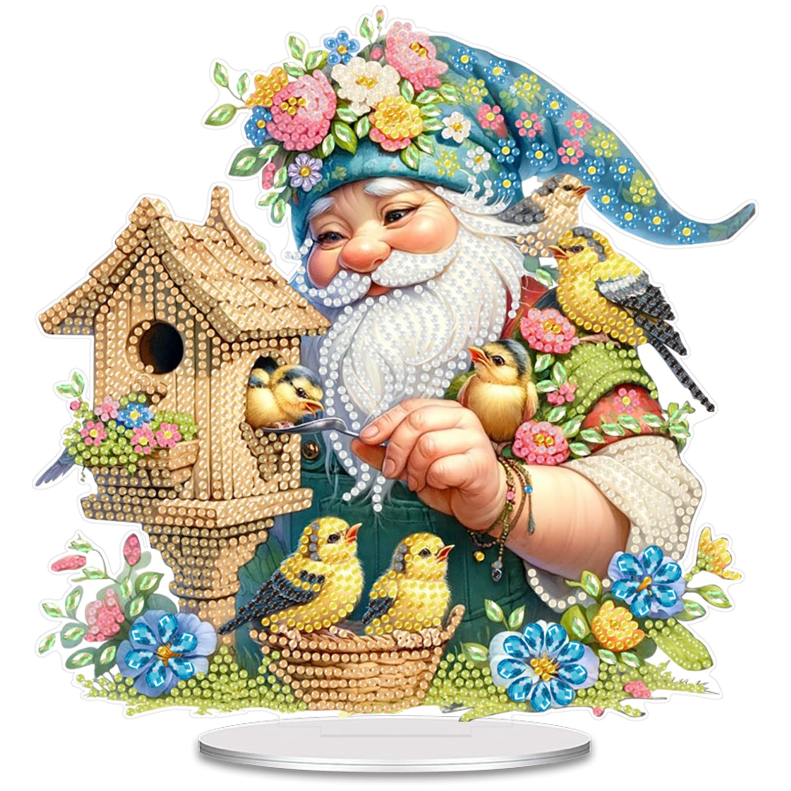 5D Diamond Art Painting Kits for Adults, Diamond Art Tabletop Ornament with Special Shaped Diamonds, DIY Desktop Decor Stand - Festive Holiday Craft Gift(Flower Goblins and Birds)