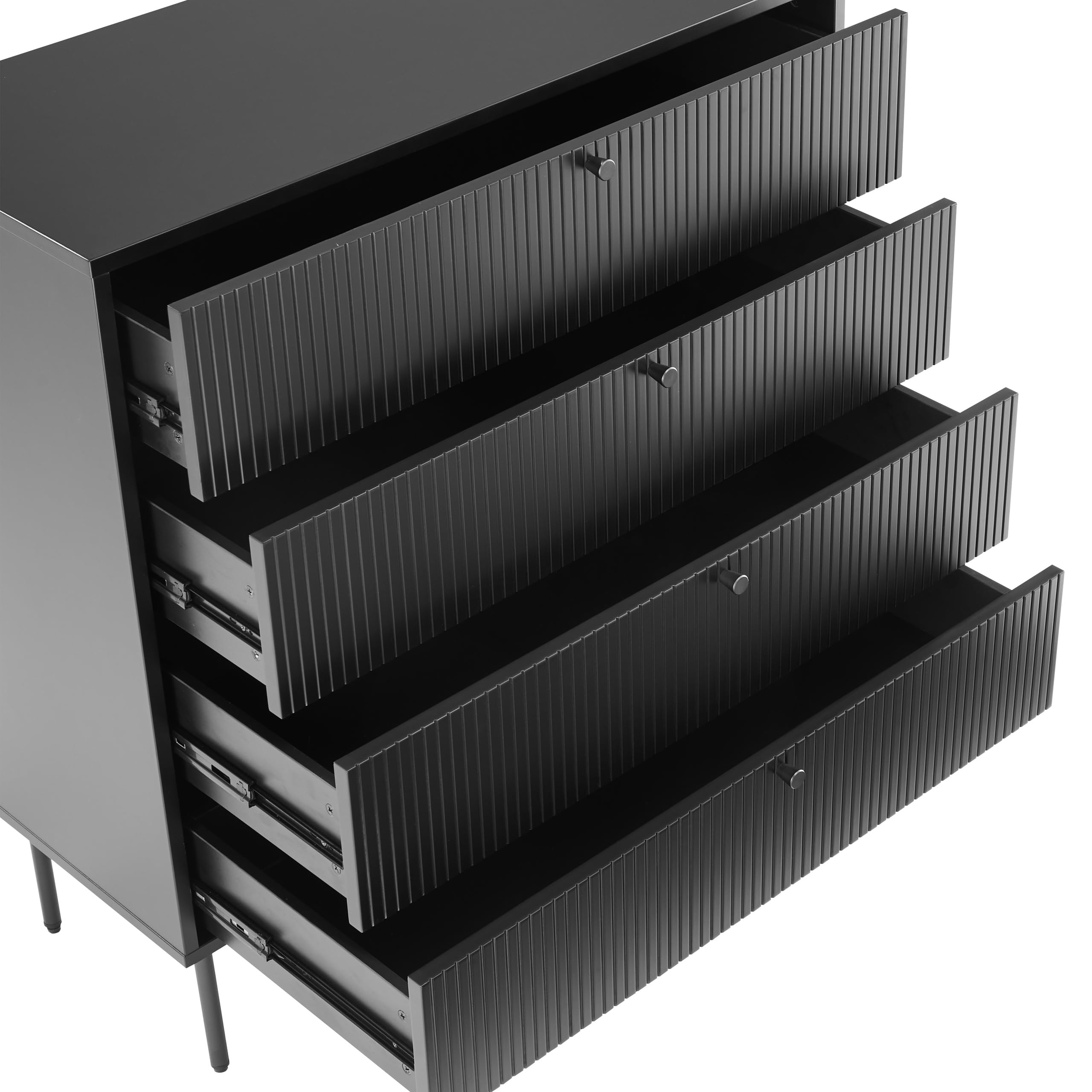 Kommode mit 4 Schubladen KARBY K 90x40x95 cm, Schubladenschrank im Industrial-Stil, viel Stauraum, Schwarz