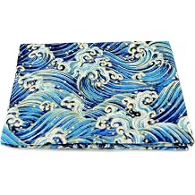 Linen Cotton Printed Fabric for Home Decoration and Crafting By The MeterBlue Ocean Wave