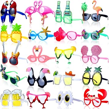 Weewooday 20 Pairs Luau Party Sunglasses Funny Hawaiian Glasses Tropical Fancy Dress Props Summer Party Favors Adult