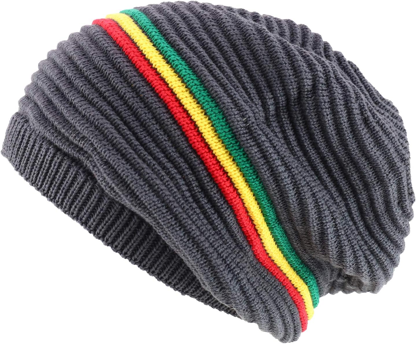 Armycrew Deep Crown Oversized RGY Striped 100% Cotton Rasta Skully Beanie