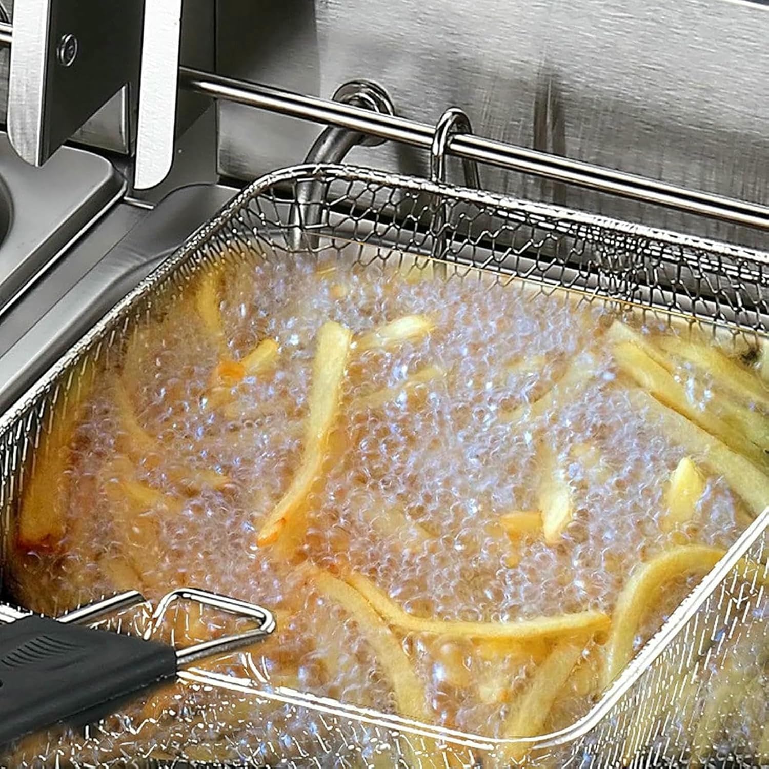 Commercial Fat Fryer Basket Deep Fryer,10L Commercial Electric Deep Fryer, 2500W Countertop Stainless Steel Single Large Tank Electric Fryer, Removable Oil Basket, Temper~/