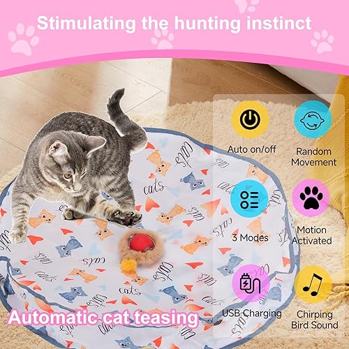 Miniatura 6 de Pelota de juguete interactiva para gatos, rodante rápido, juguetes automáticos para gatos activados por movimiento, sonido de pájaro simulado,