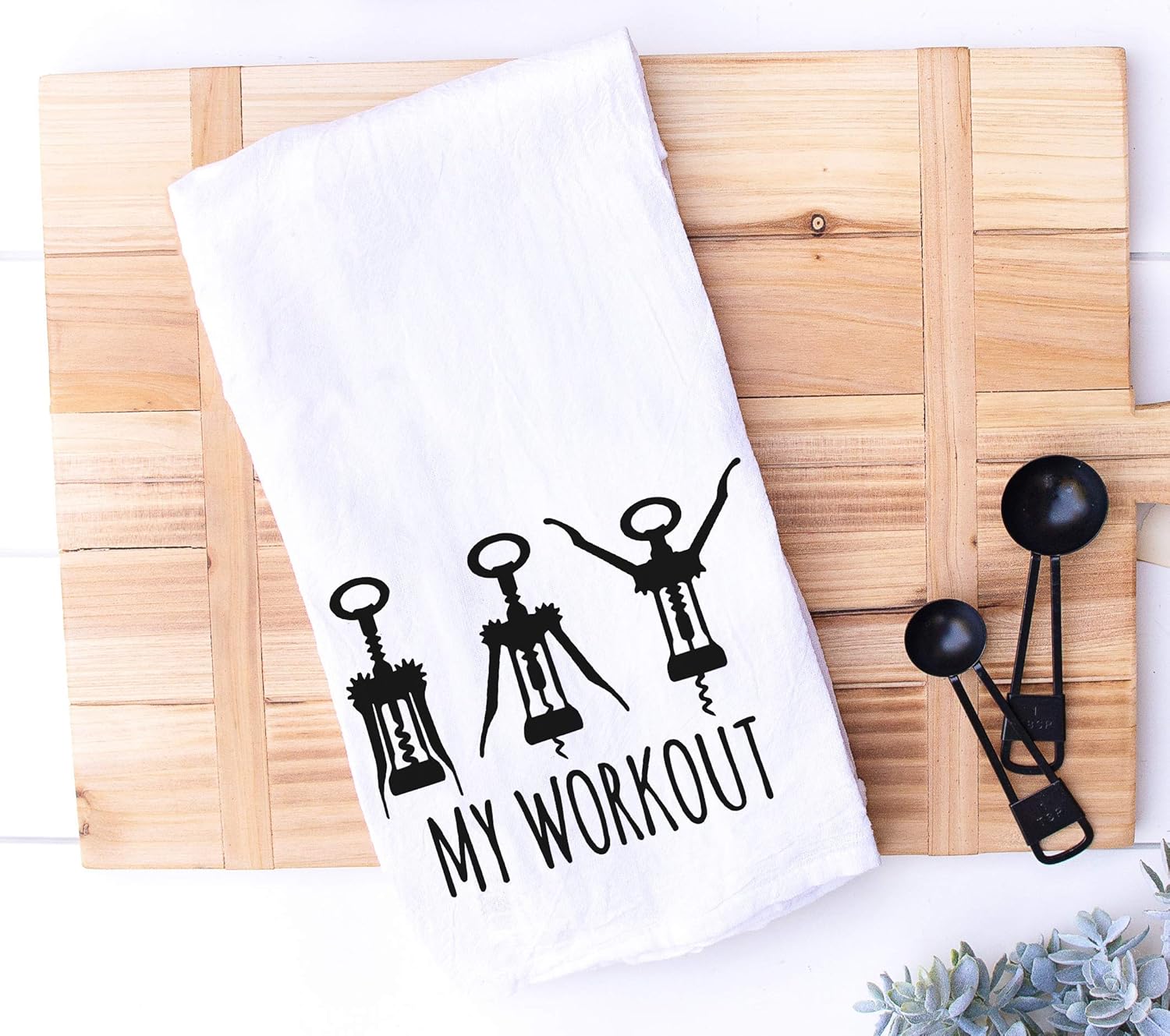 Handmade Funny Kitchen Towel Set - 100% Cotton Funny Hand Bar Towels for Wine Lovers - 28x28 Inch Perfect for Hostess Housewarming Christmas Mother’s Day Birthday Gift (Screw & My Workout)