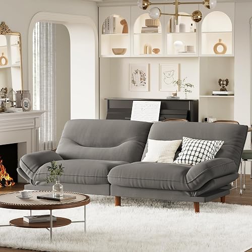 Homall Futon Sofa Bed, Modern Loveseat Futon Couch with Adjustable Backrest and Armrests, Sleeper Sofa Bed with Wood Frame for Living Room, Office, Apartment (Fabric, French Grey)