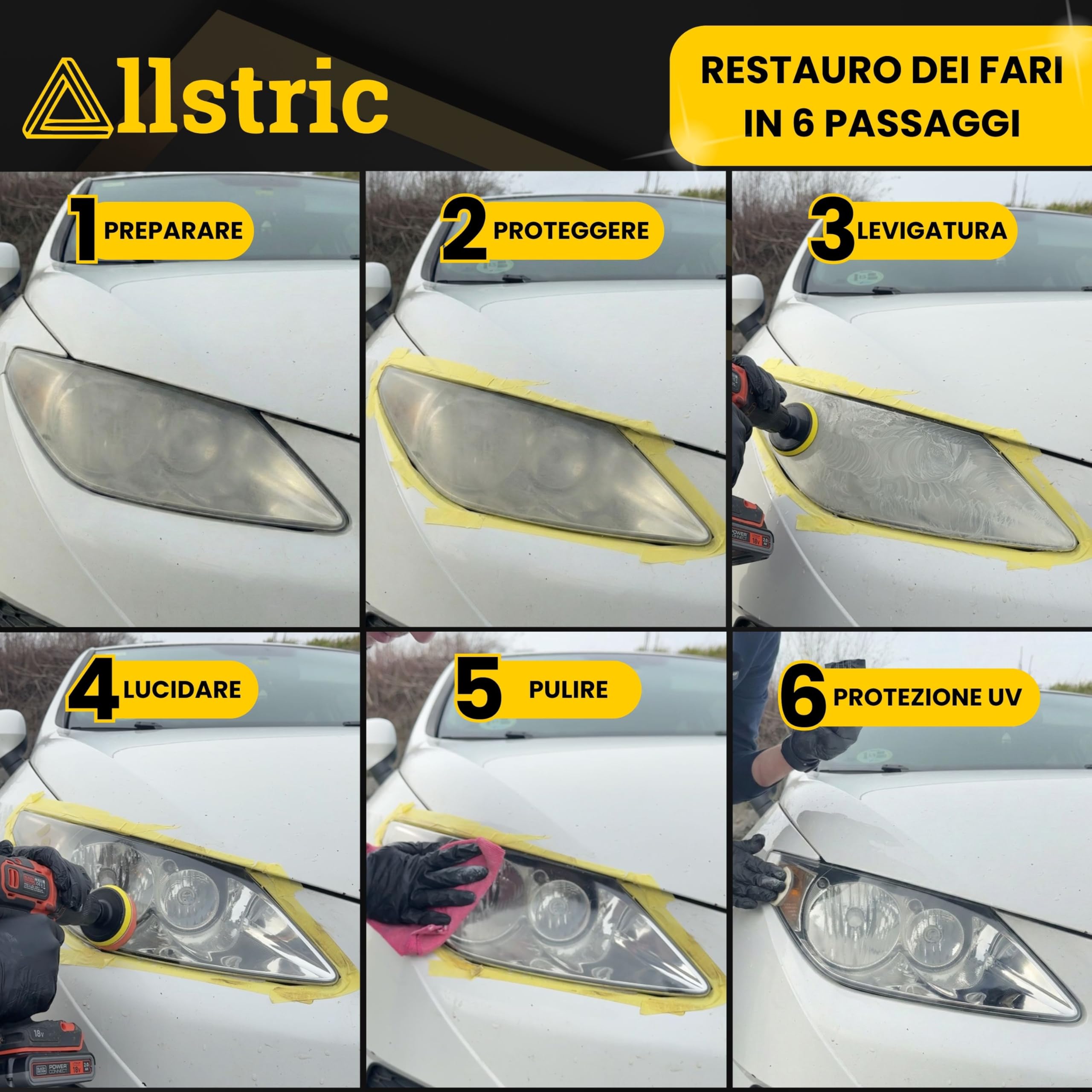 Kit Lucidatura Fari Auto con Polimero Liquido e Trasparente per Fari Auto | Lucida Fari Auto Opachi Professionale | Rinnova Fari Auto per Maggiore visibilità e Sicurezza