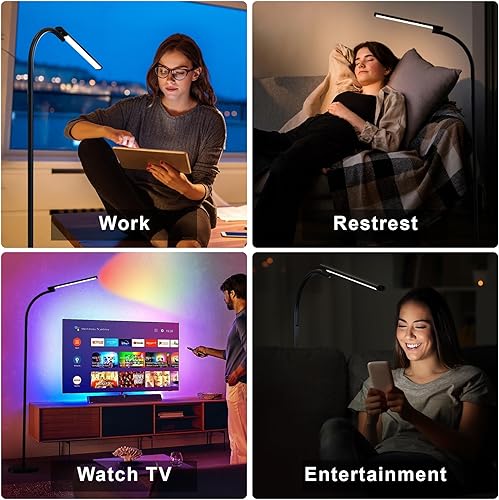 Miniatura 5 de Lámpara de pie LED, lámparas de pie RGB brillantes para sala de estar, lámparas de pie de lectura ajustables 3000K-6000K colores y brillo, control