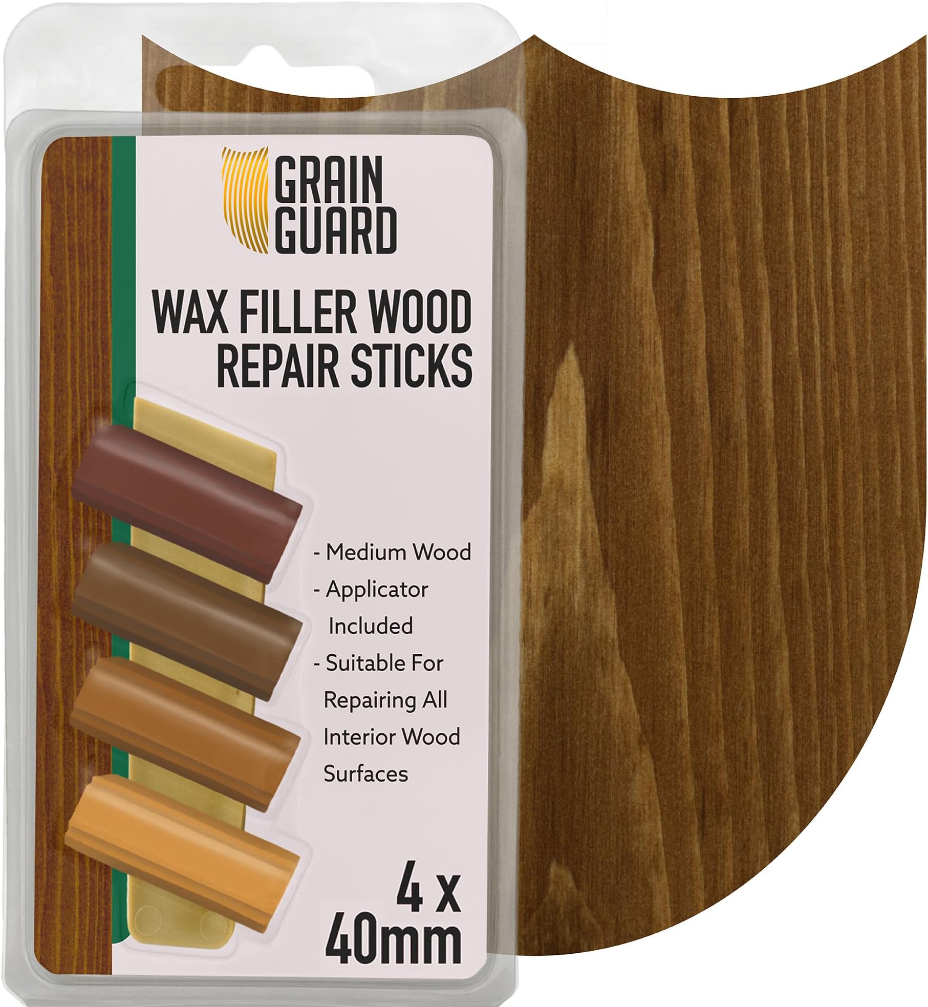 Wax Filler Wood Repair Sticks | Medium Wood | Furniture Repair Kit | Multi-Surface: Wood, Plastic, Hard Surfaces | Blend to Colour Match | 4x40mm