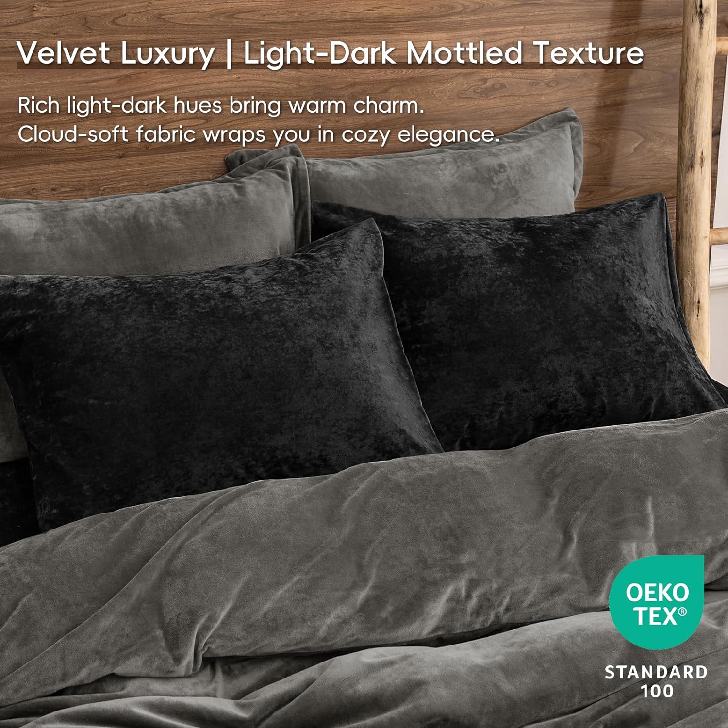 PHF Truly Velvet Pillowcases King Size, No Insert, 2 Pack Ultra Soft Breathable Pillow Shams Covers with Envelope Closure, 20" X 36" Luxury Cozy Warm Fuzzy Flannel Pillow Cases, Black - Image 2