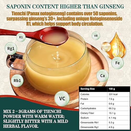Miniatura 4 de Polvo Tienchi 100% puro 300 g10.58 oz Sanqi Notoginseng Root Powder Hierbas chinas 200 Malla ultrafina para té y sopa, sin aditivos, vegano, sin