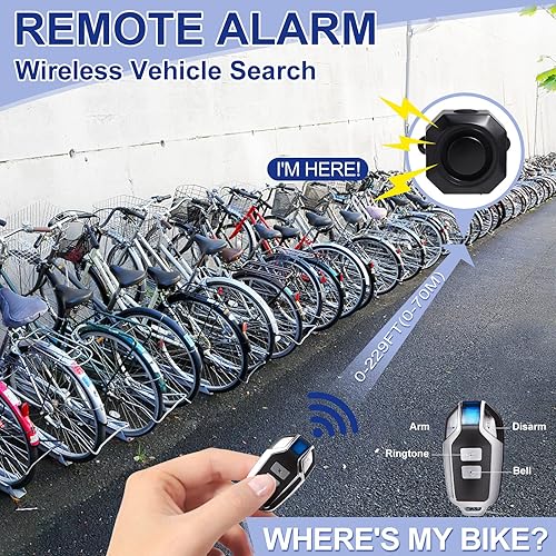 Miniatura 7 de Bocina de bicicleta alarma de vehículo eléctrico inalámbrico sistema de alarma de vibración con sensor de movimiento, alarma antirrobo impermeable