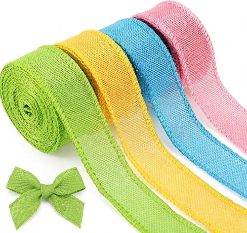 4 rollos de cintas de arpillera de Pascua con alambre, cinta de borde sólido con alambre, cinta de arpillera, cinta de arpillera con alambre