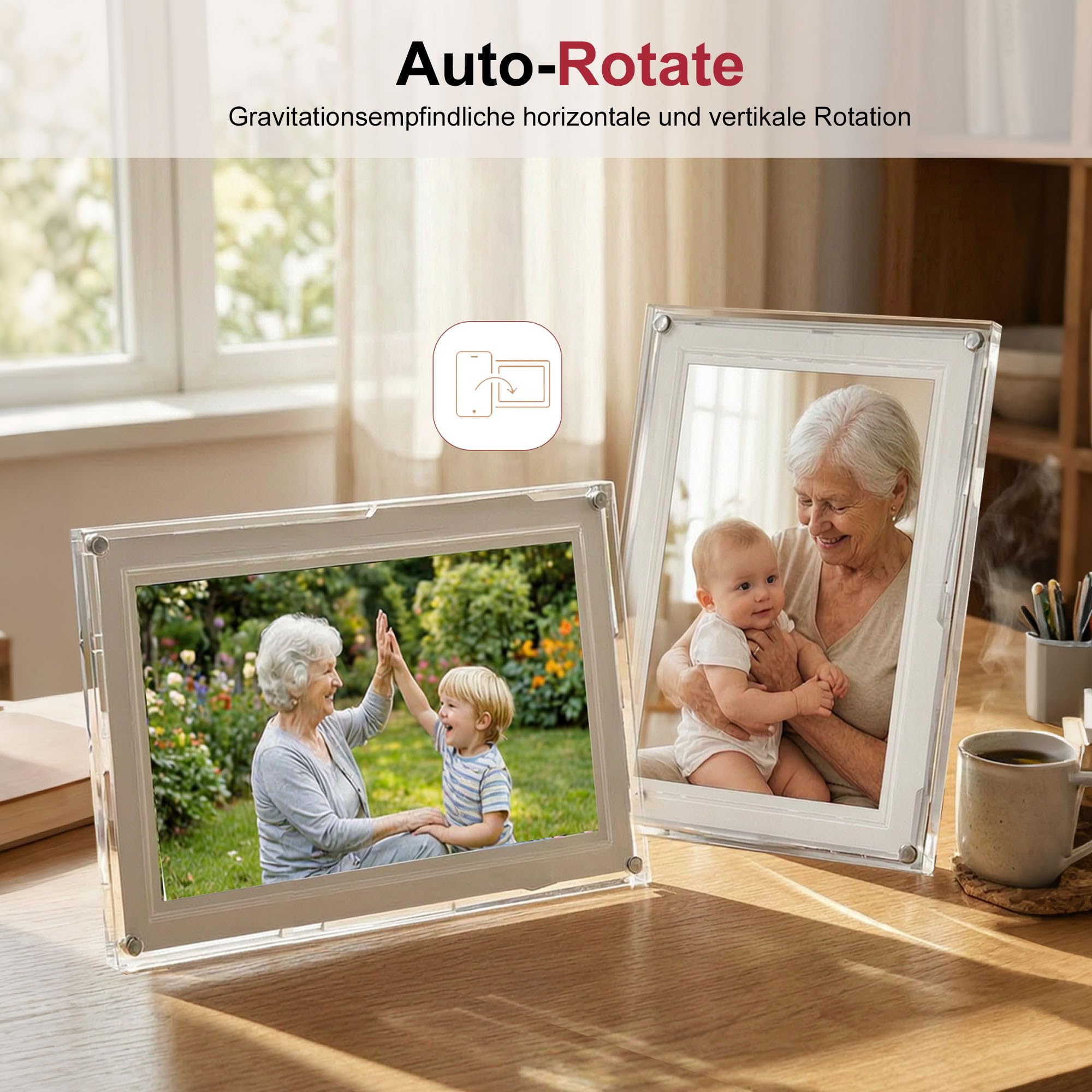 Frameo 10,1 Zoll WiFi Digitaler Bilderrahmen, 1280x800 HD IPS Touchscreen Foto Rahmen, 32GB Speicher, Automatische Rotation, Teilen Sie Fotos sofort von überall aus