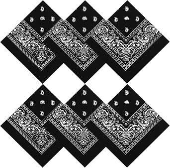 YARIEW Bandanas for Women Men 6 Pack 22"x22" Cotton Bandana Red Black White Bandana for Cowgirl Outfits Western Accessories