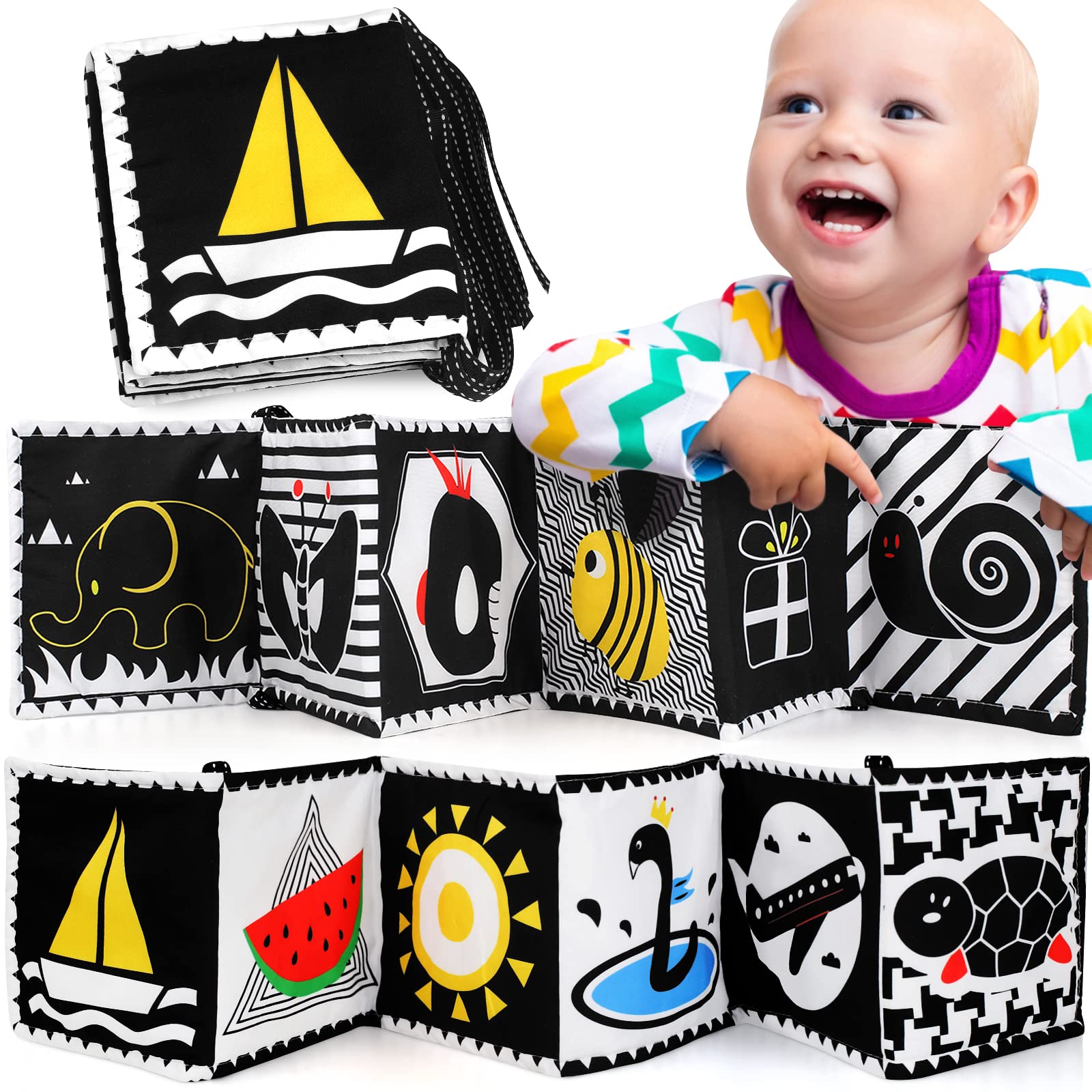 Black and White Sensory Toys, High Contrast Baby Toys for Infant Newborn 0-3-6-9-12 Months, Tummy Time Toys Baby Books, Early Educational Toys for Toddler