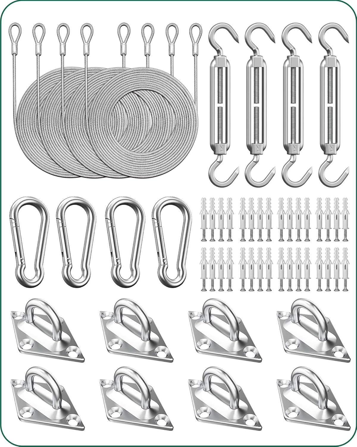 Sun Shade Sail Hardware Kit 6 Inch - 84pcs Set Stainless Steel Sun Sail Hardware Kit Mounting Accessories with 48 Ft (12 Ft x 4) Vinyl Coated Stainless Steel Wire Cable Ropes for Deck Railing