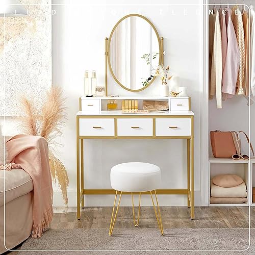 Miniatura 2 de LUE BONA Vanity Stool, White Vanity Stools for Makeup Room, Round Ottoman Foot Stool, Velvet Footrest Vanity Chair for Bathroom Vanity, Bedroom,