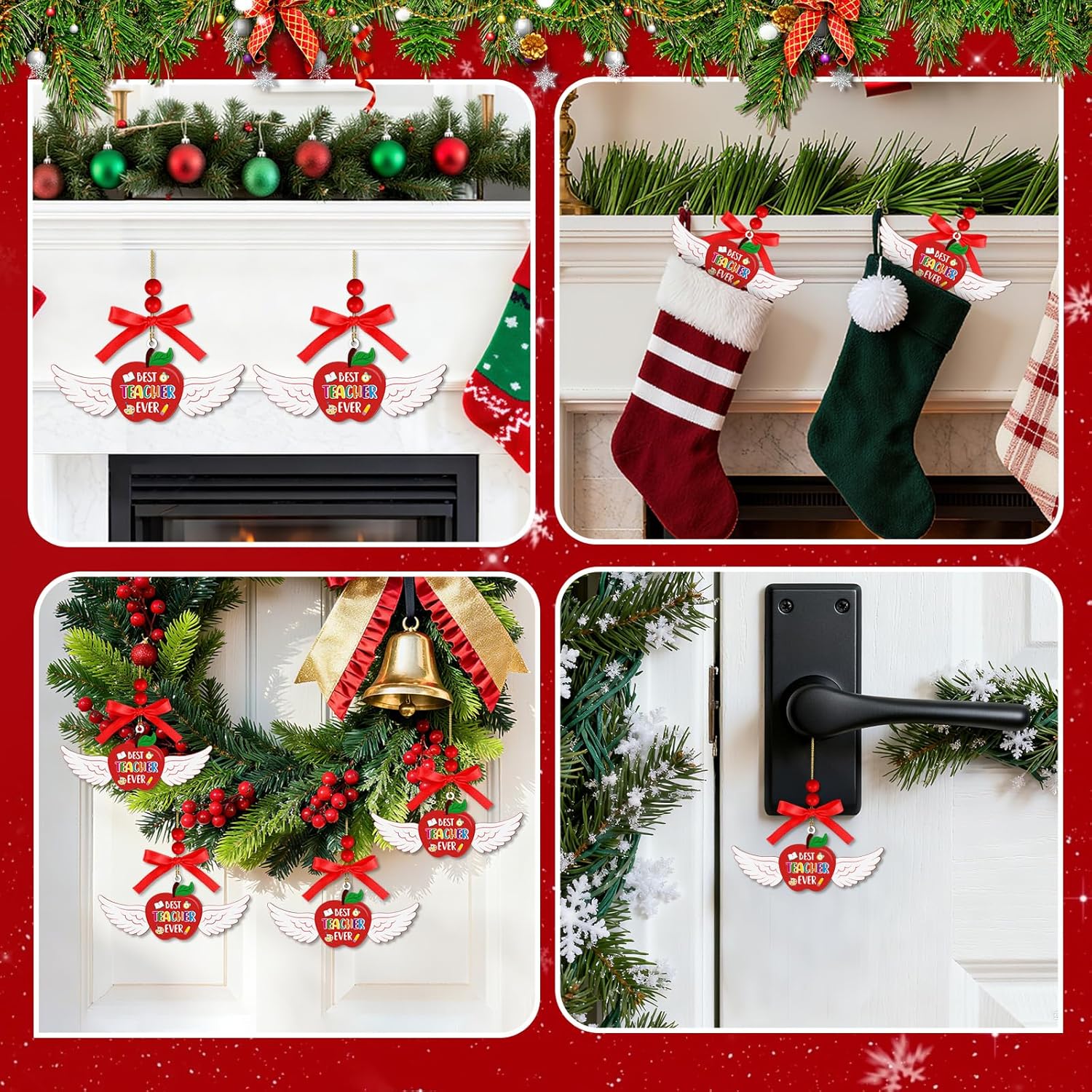 Easter Angel Teacher Ornaments Wooden Hanging Angel Wings Ornament Teacher Theme Xmas Tree Decorations for Home Crafts Teacher Lovers Family Holiday Party Supplies - Image 7