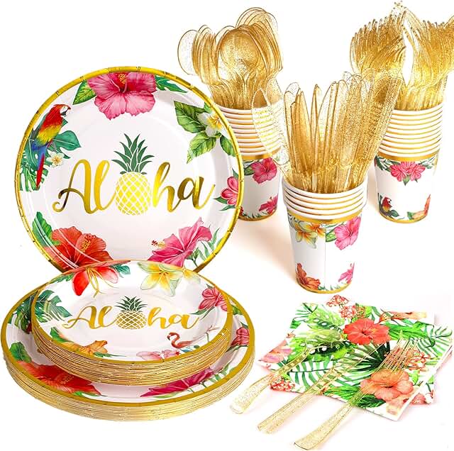 Hawaiian Tropical Luau Party Decorations Supplies, 175 PCS Aloha Birthda...
