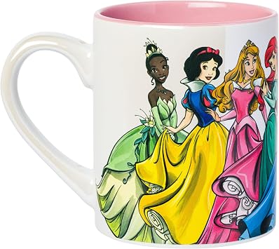Silver Buffalo Disney Princess Pearlescent, Ceramic Mug, 14oz | Tiana, Snow White, Aurora, Ariel, Cinderella, Belle, Jasmine, 0.4 Liters