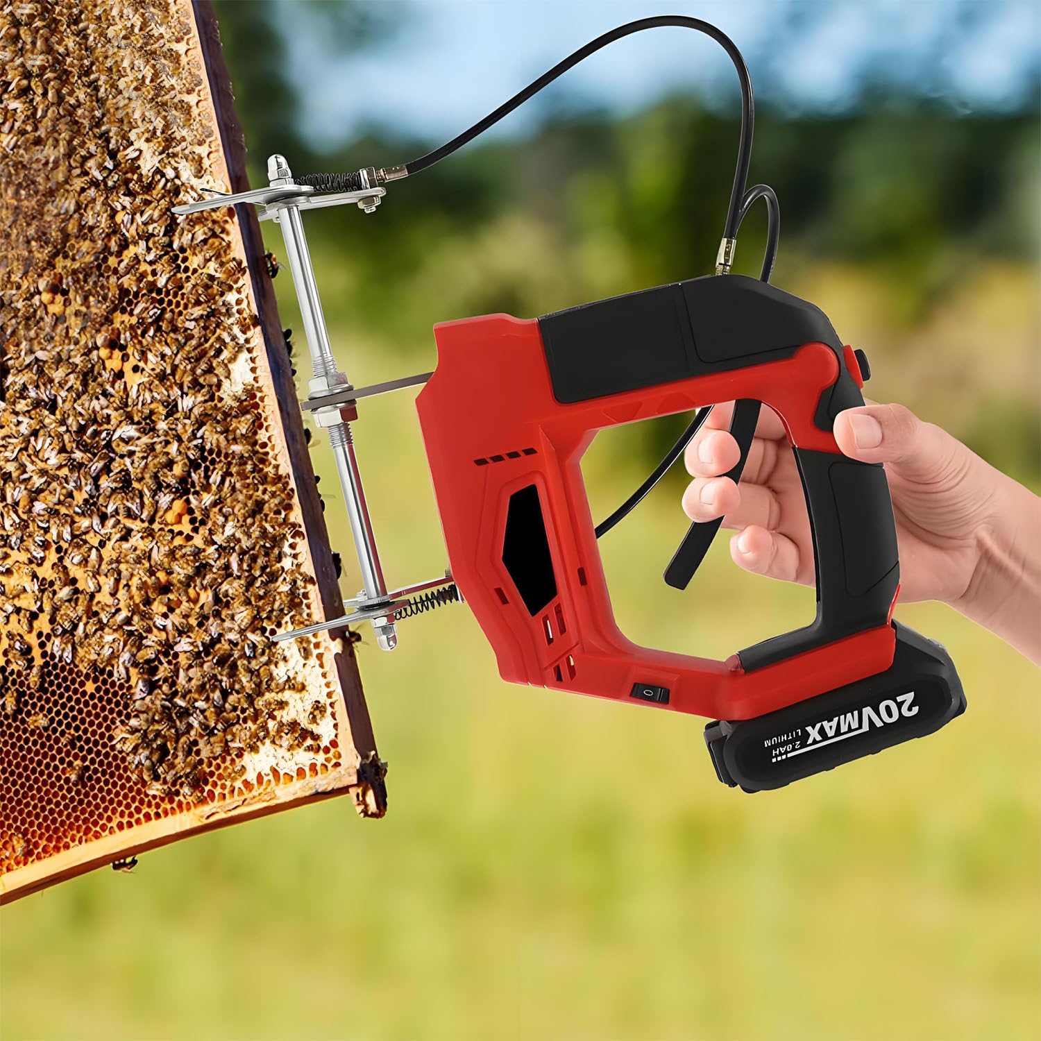 Macchina per scuotimento dell'arnia Senza Fili a 4 velocità, 20 V 2700 Giri/min, scuotitore Portatile Ricaricabile per telaini per api mellifere con batterie e Scatola di immagazzinaggio Red