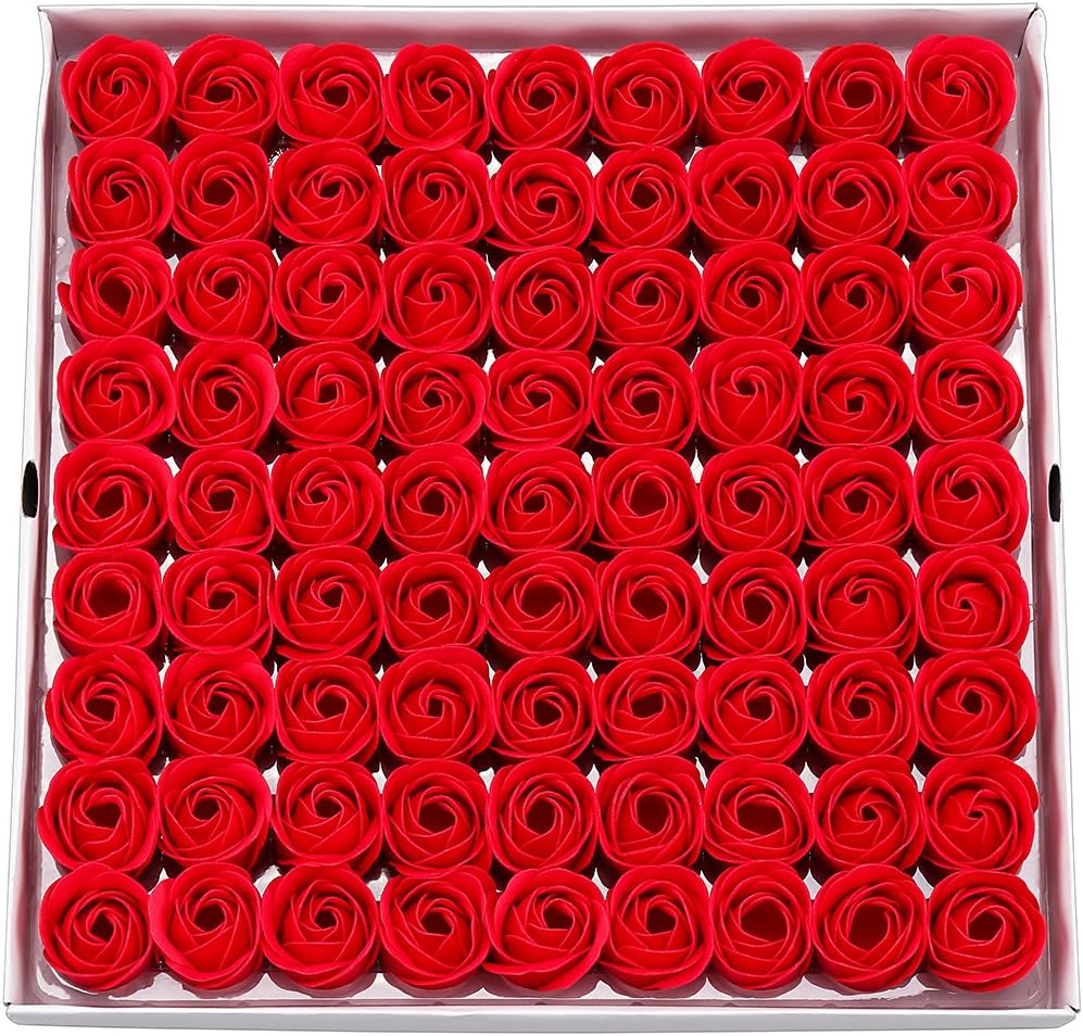 Weiye Sapone a forma di rosa, sapone profumato ai fiori, sapone con olio essenziale della pianta, regalo per anniversario, compleanno, matrimonio, San Valentino, 81 pezzi Red a