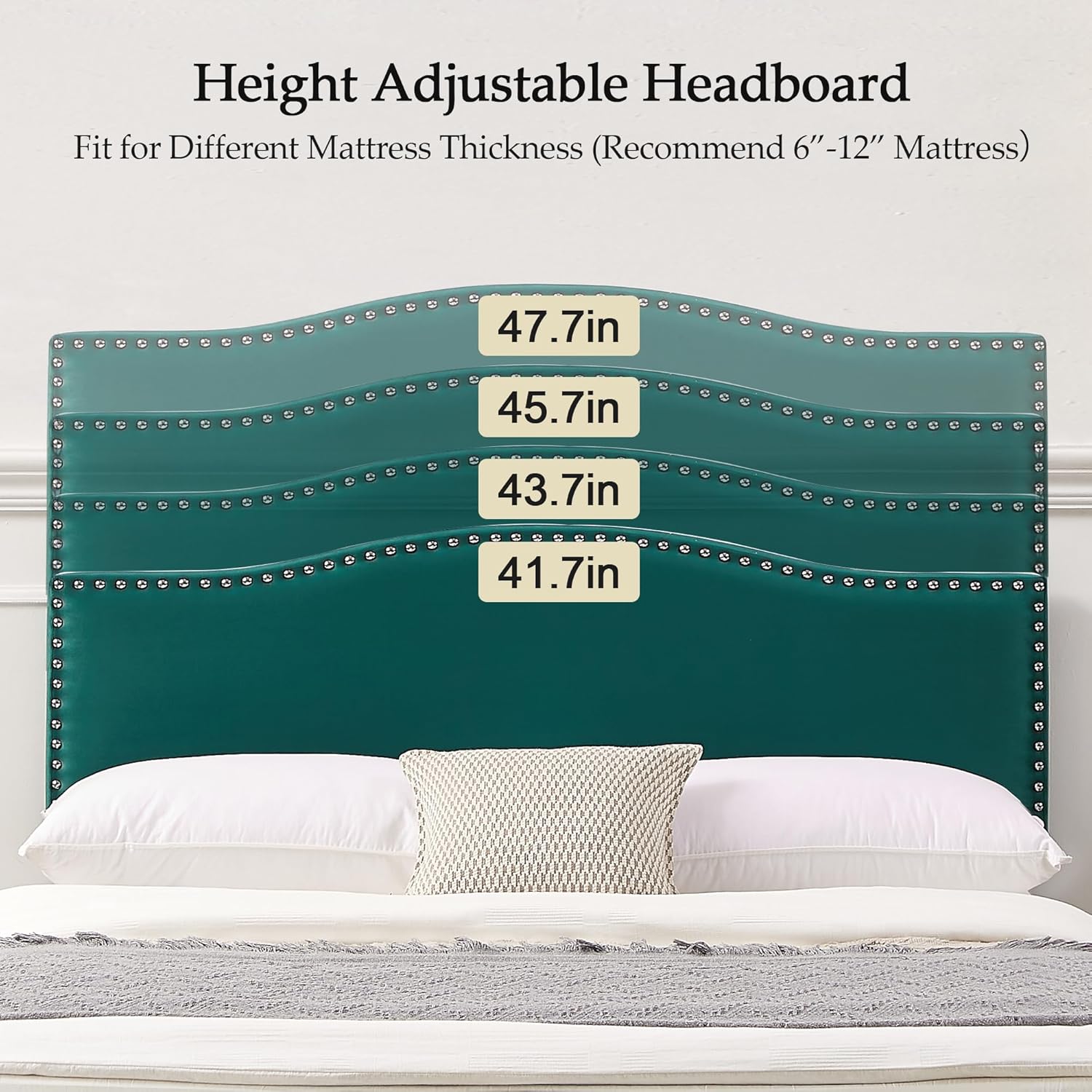 VECELO Queen Bed Frame, Platform Bed Frame with Adjustable Height Upholstered Headboard, Heavy-Duty Frame and Strong Wooden Slats Support, Non-Slip and Noise-Free, Easy Assembly, Dark Green - Image 6