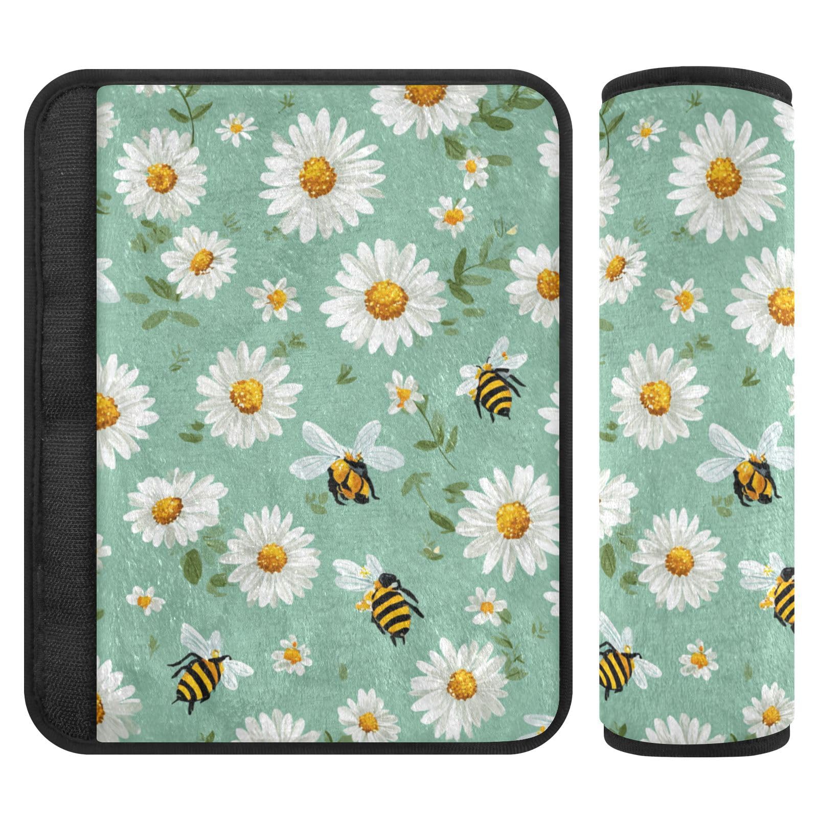 2 Pack Seatbelt Covers Seat Belt Cover Pad for Adults Boys Girls Car Seat Strap Covers Pads Cushion Universal Shoulder Strap Pad Protector for Backpack Camera Bag 10x7.7Inch Mint Green Daisy Flowers a