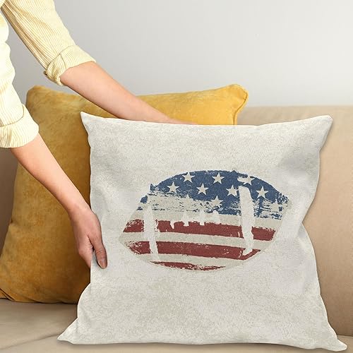 Miniatura 2 de Ambesonne Funda de cojín deportiva, diseño de la bandera estadounidense Grunge, pelota de rugby cosida, diseño vintage, temática de fútbol, funda de