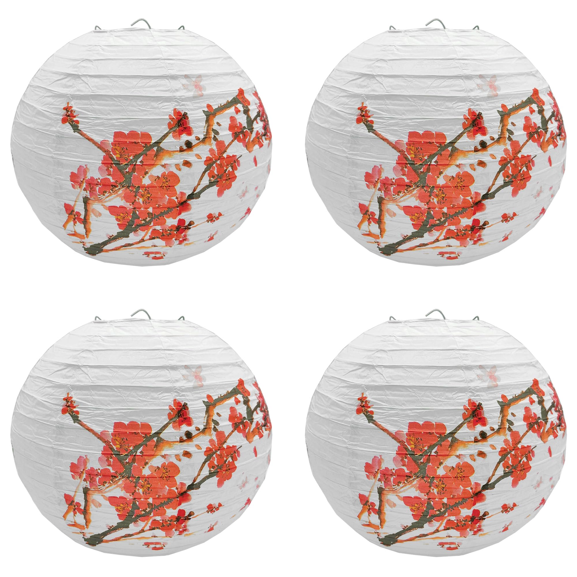 4 Pcs Pantalla Redonda Linterna Papel China Linternas Decoraciones Colgantes Lámpara Papel Flor Ciruelo Flor Decoración Jardín Banquete Boda Cumpleaños (A)
