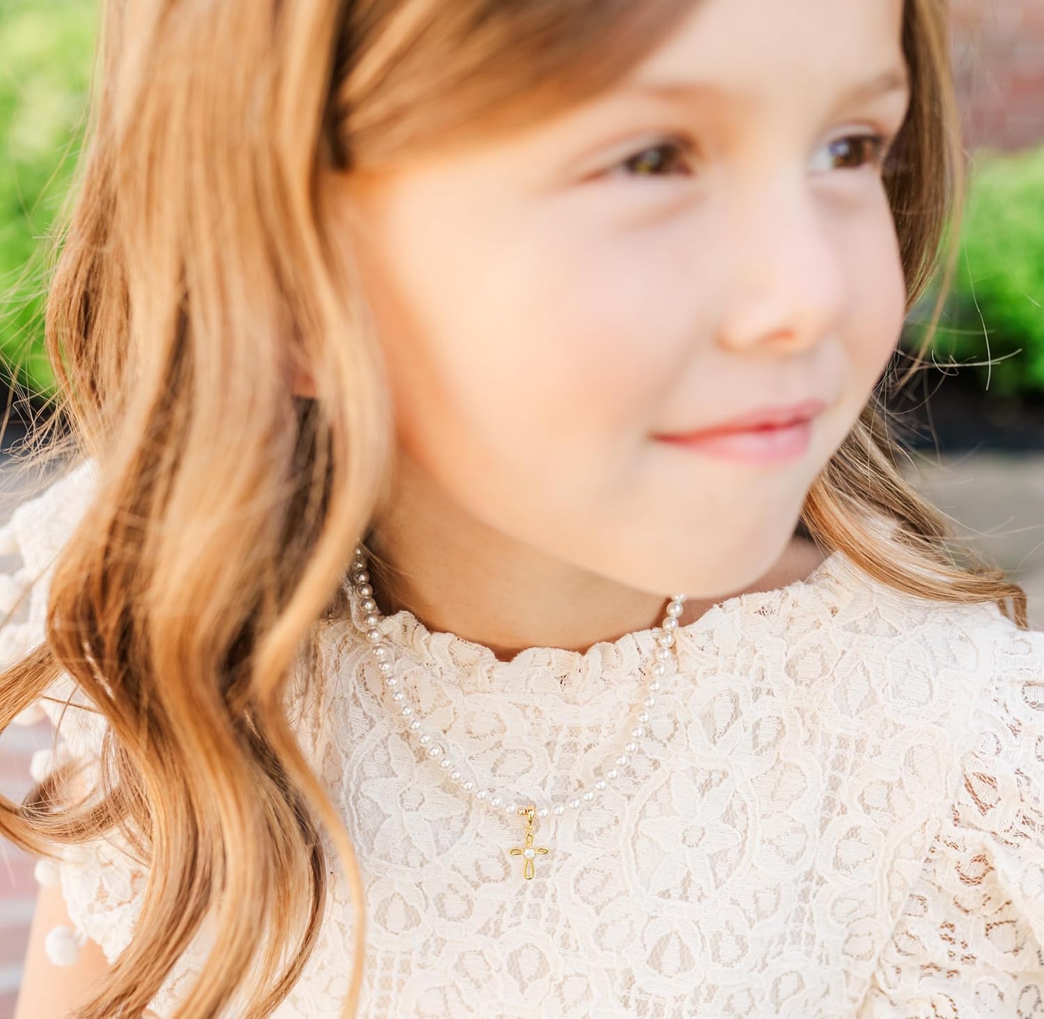 Children's 14K Gold Plated or 925 Sterling Silver Cross Bracelet with Simulated Pearls for Girls First Communion, Baptism, Christening or Dedication Gift