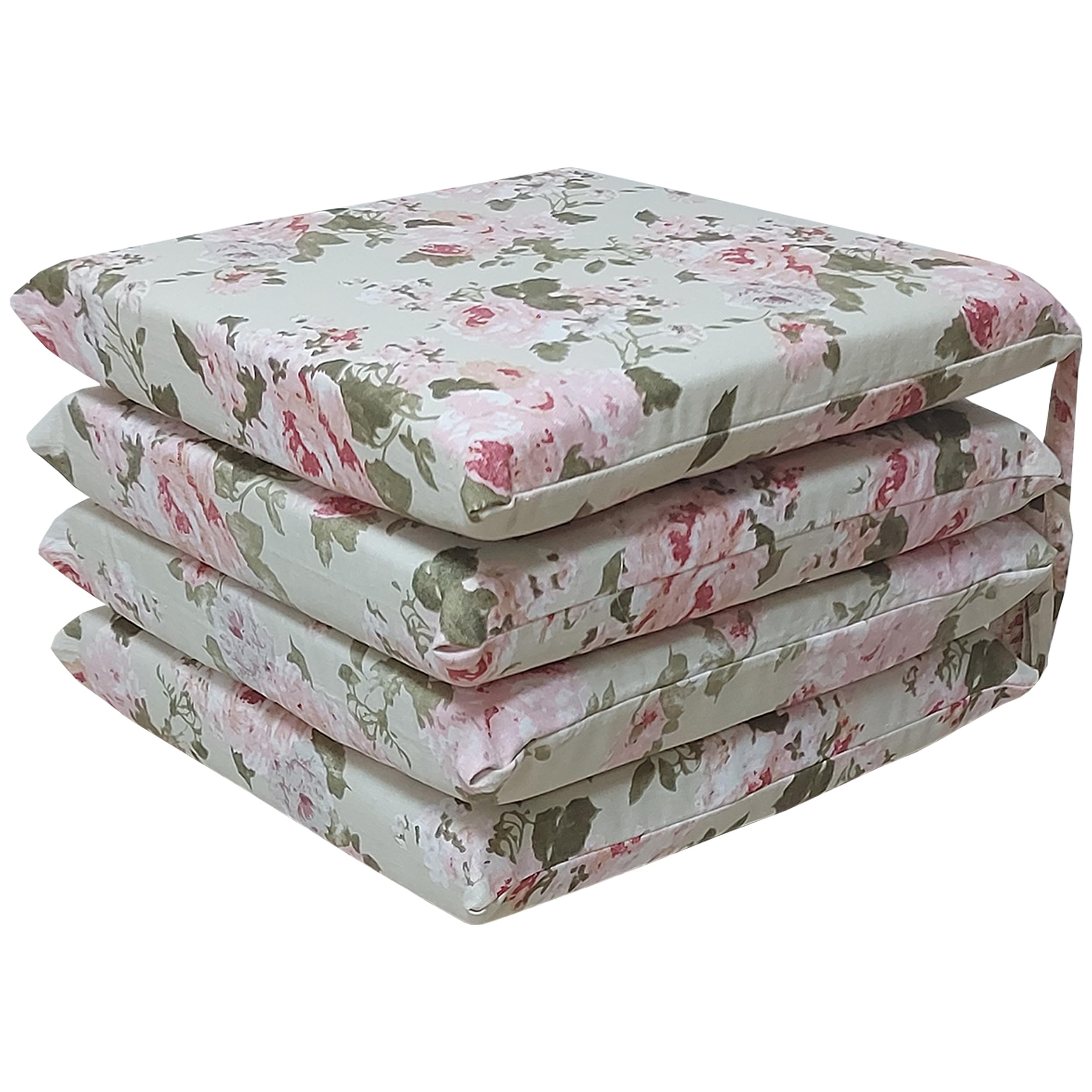 Cuscini Sedie Cucina Set 4 Peonia Rosa, Cuscini Quadrati 40x40 cm, Coprisedia con Laccetti, Sfoderabili, 100% Cotone Double Face