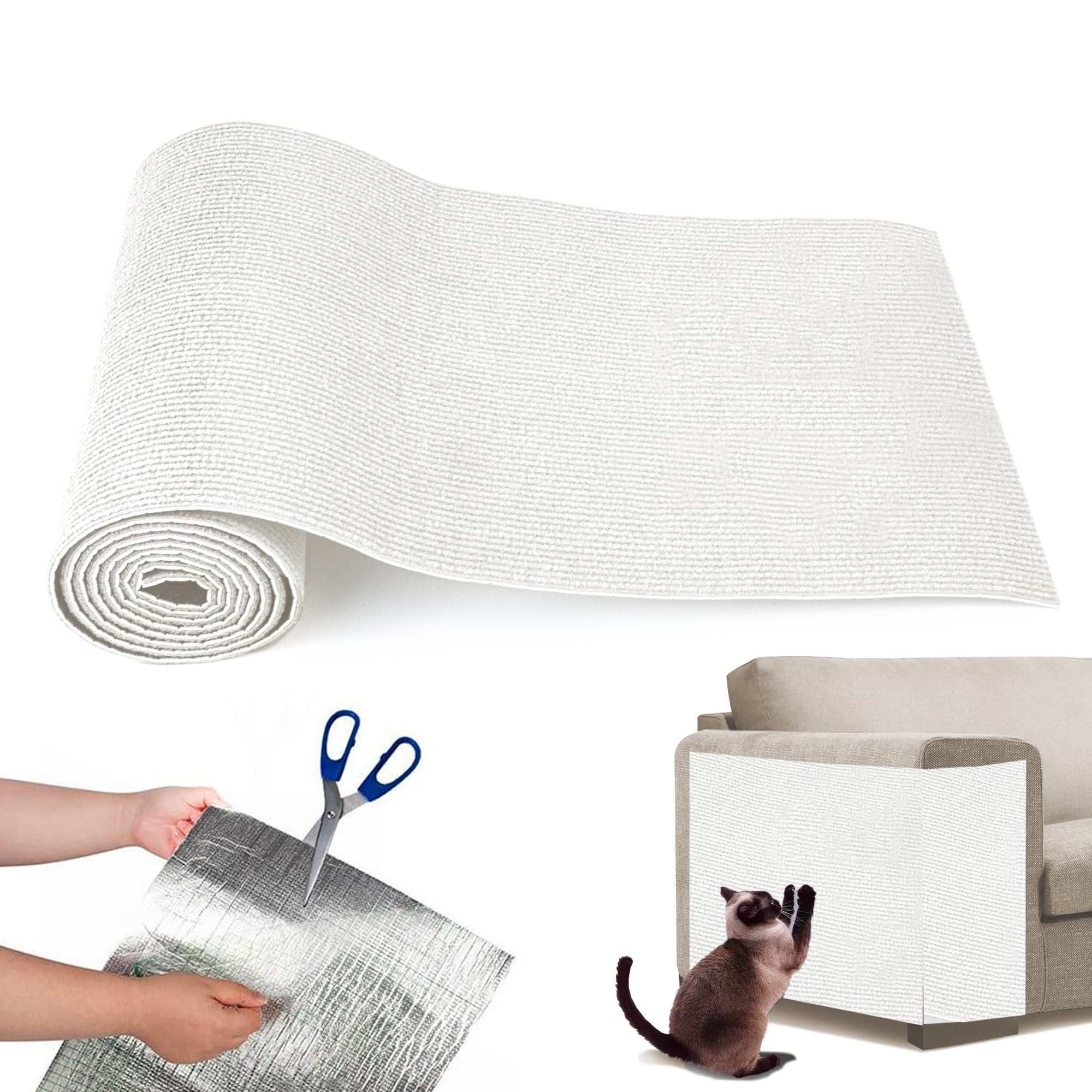 Katze Kratzmatte Kratzfolie Katzen Selbstklebend Kratzbretter Wand, 30 X 200 cm Kratzmatte Schneidbar Kratzpads für Katzen, Kratzpappe Katze, Katze Wand Möbel, Kratzbäume und Couch Schutz, Weiß (Weiß)