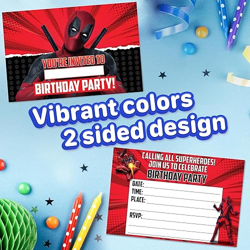 Miniatura 4 de Deadpool - Tarjetas de invitación y sobres, 20 invitaciones rellenas para fiestas de cumpleaños infantiles y fiestas temáticas, 3.9 x 5.9 in, estilo