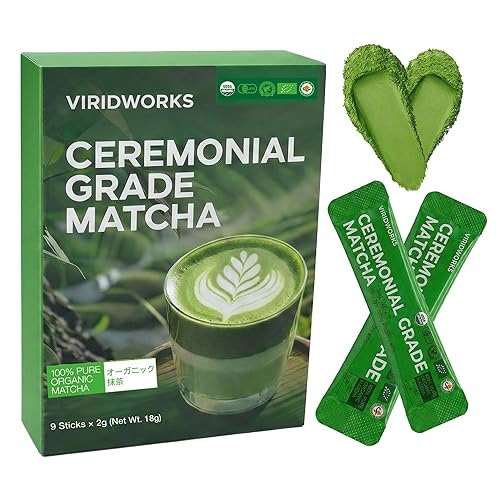 Viridworks Paquetes de té verde matcha orgánico en polvo – grado ceremonial (primera cosecha de primavera) – Paquetes de una sola porción sin azúcar