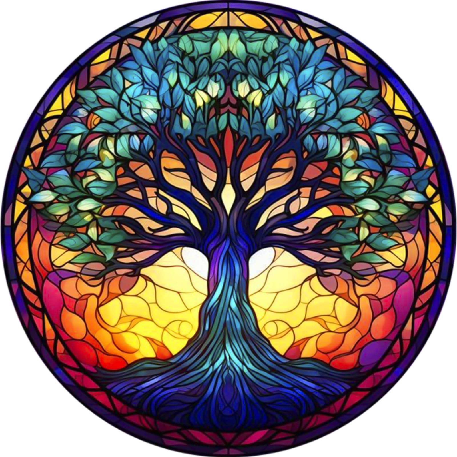 Fountor Tree of Life Diamond Art Kits for Adults - Stained Glass Diamond Painting Kits for Adults Beginners, DIY 5D Tree of Life Round Diamond Gem Art Kits for Gift Home Wall Decor 12x12inch