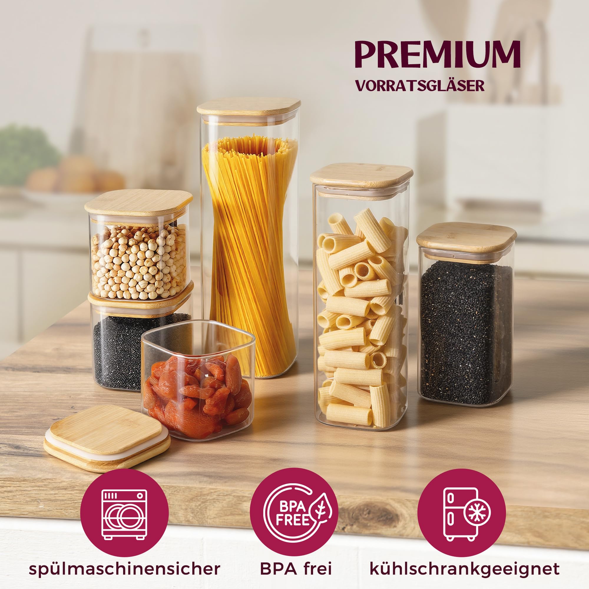 Tarros de cristal rectangulares [400 y 920 ml] extra robustos | tarros de cristal con tapa | Tarros de almacenamiento con tapa herméticos | Tarro